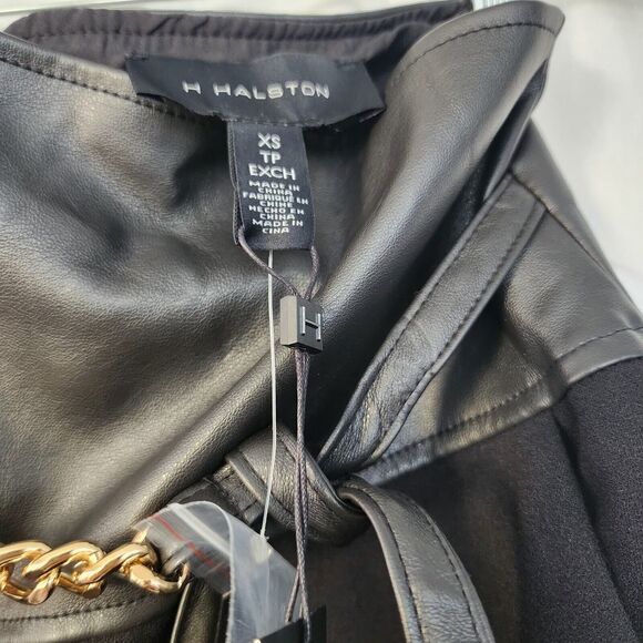 H Halston Women's Faux-Leather-Trim Chain-Belt Pants size XS NWT Black Straight - Picture 5 of 9